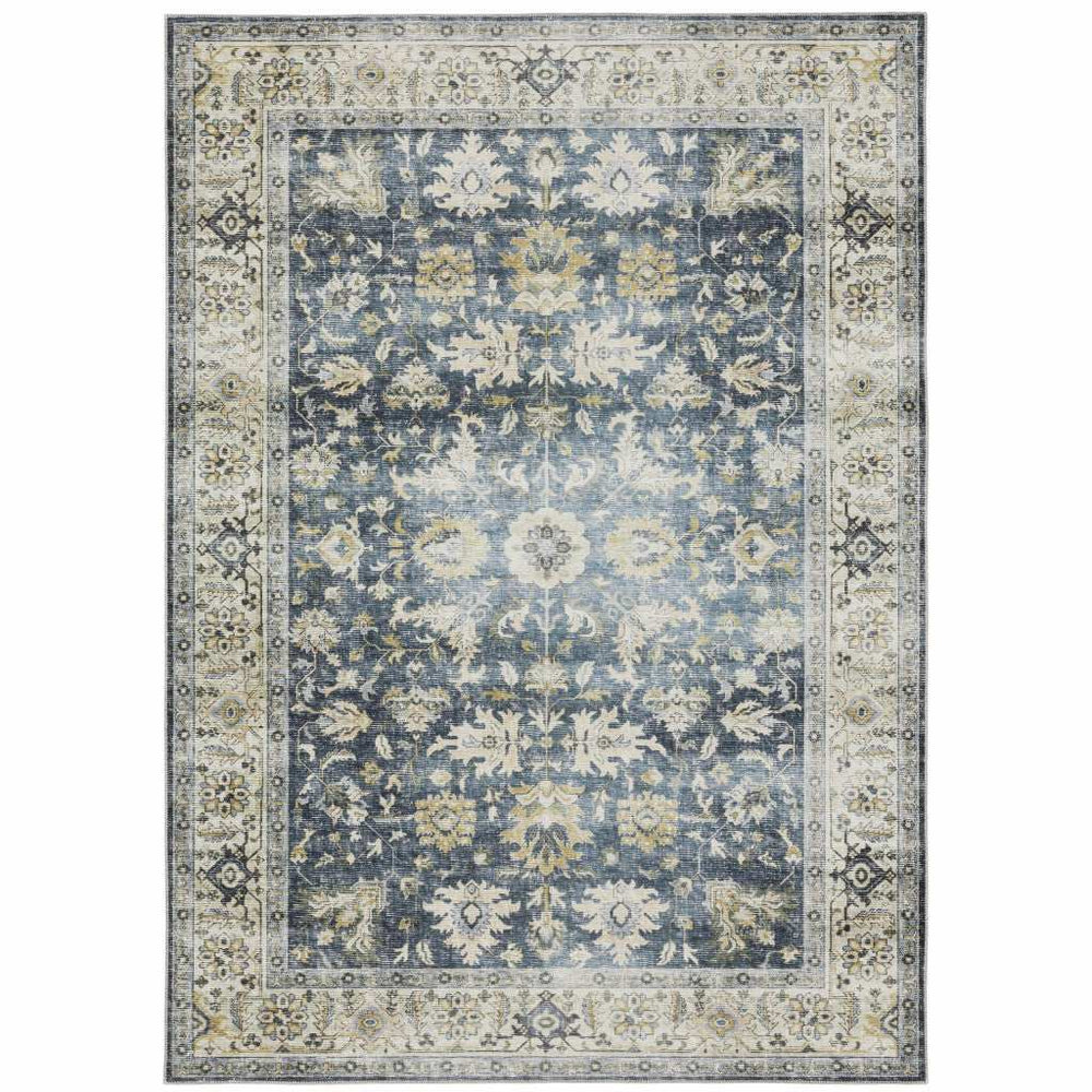 5' X 7' Blue Gold Green And Ivory Oriental Printed Stain Resistant Non Skid Area Rug - Homeroots - Flyclothing LLC