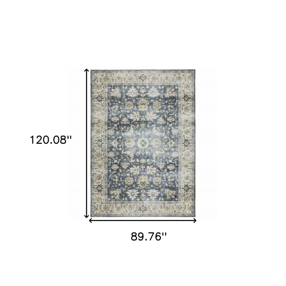 7' X 10' Blue Gold Green And Ivory Oriental Printed Stain Resistant Non Skid Area Rug - Homeroots - Flyclothing LLC