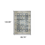 7' X 10' Blue Gold Green And Ivory Oriental Printed Stain Resistant Non Skid Area Rug - Homeroots - Flyclothing LLC