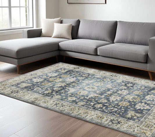 7' X 10' Blue Gold Green And Ivory Oriental Printed Stain Resistant Non Skid Area Rug - Homeroots - Flyclothing LLC