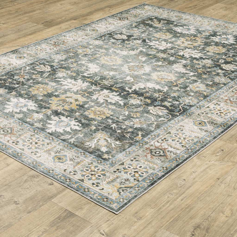 2' X 3' Grey Charcoal Gold Brown Ivory Pale Sage And Light Blue Oriental Printed Stain Resistant Non Skid Area Rug - Homeroots - Flyclothing LLC