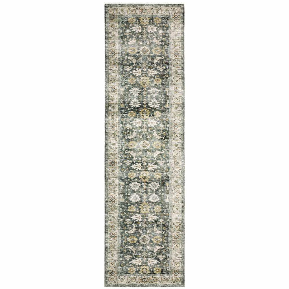 8' Charcoal Oriental Printed Non Skid Runner Rug - Homeroots - Flyclothing LLC