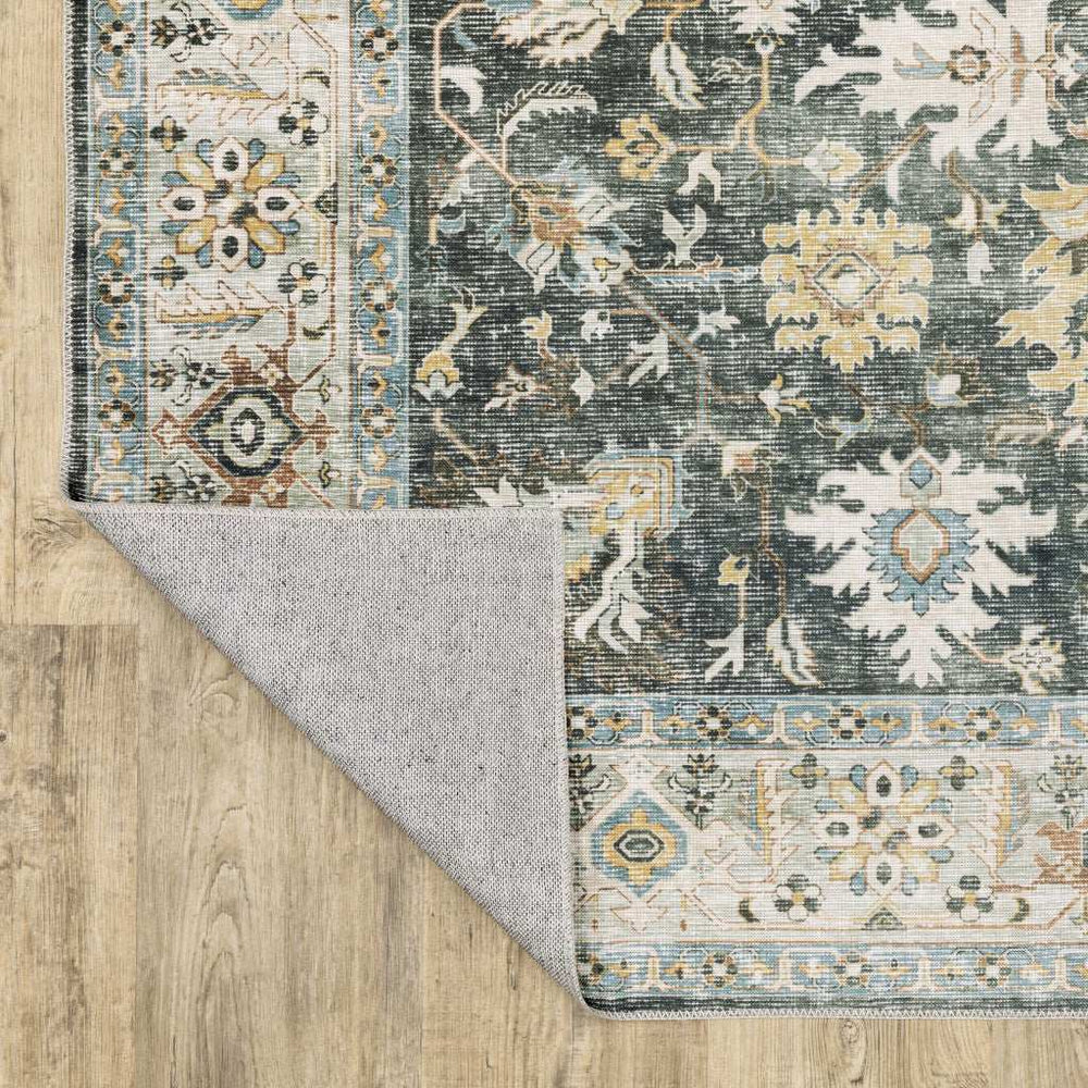 8' Charcoal Oriental Printed Non Skid Runner Rug - Homeroots - Flyclothing LLC