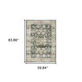 5' X 7' Grey Charcoal Gold Brown Ivory Pale Sage And Light Blue Oriental Printed Stain Resistant Non Skid Area Rug - Homeroots - Flyclothing LLC