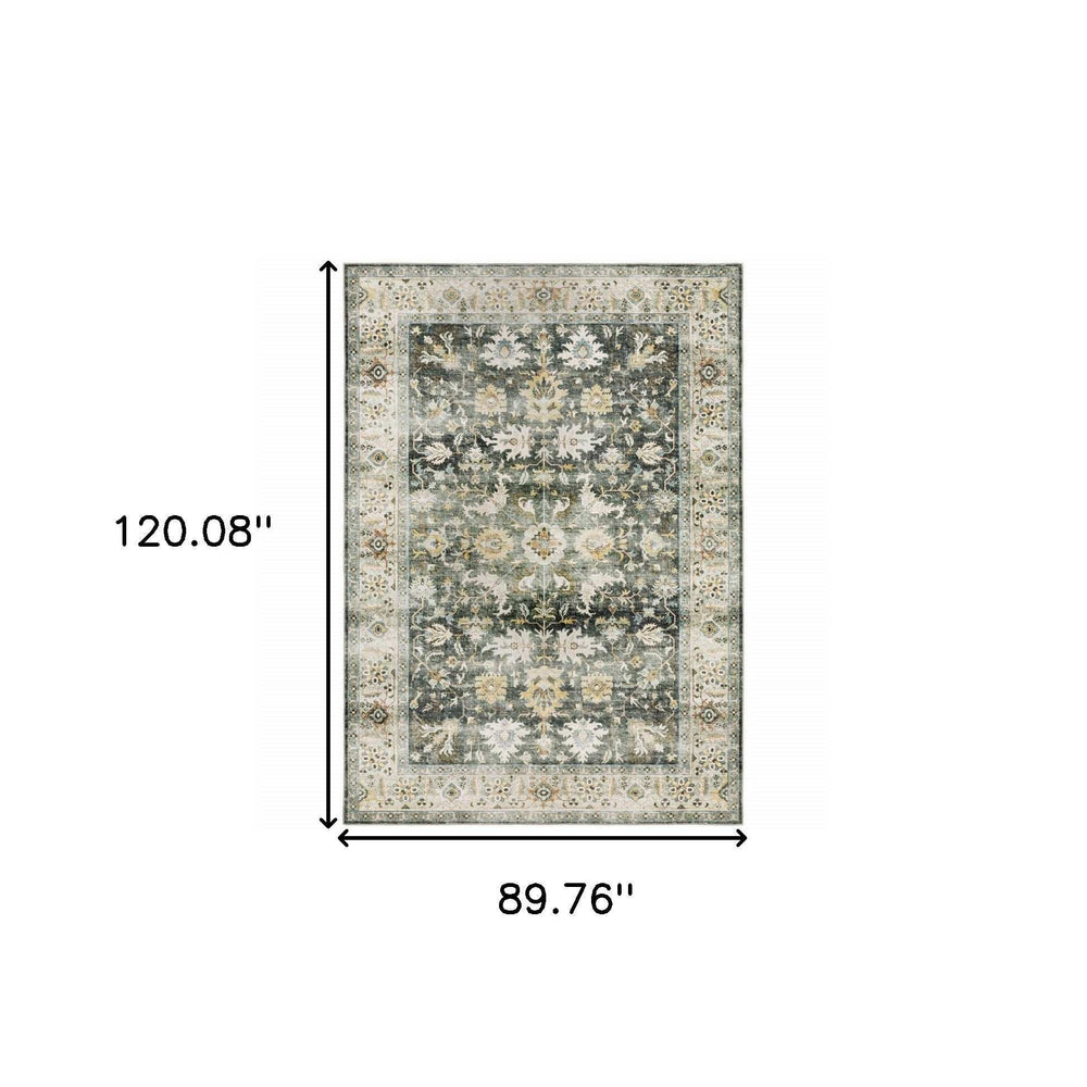 7' X 10' Grey Charcoal Gold Brown Ivory Pale Sage And Light Blue Oriental Printed Stain Resistant Non Skid Area Rug - Homeroots - Flyclothing LLC