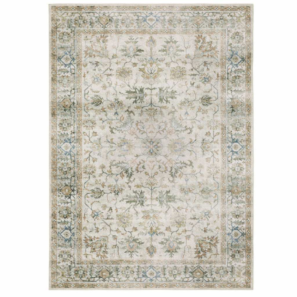 2' X 3' Grey Orange Blue Gold Green And Rust Oriental Printed Stain Resistant Non Skid Area Rug - Homeroots - Flyclothing LLC