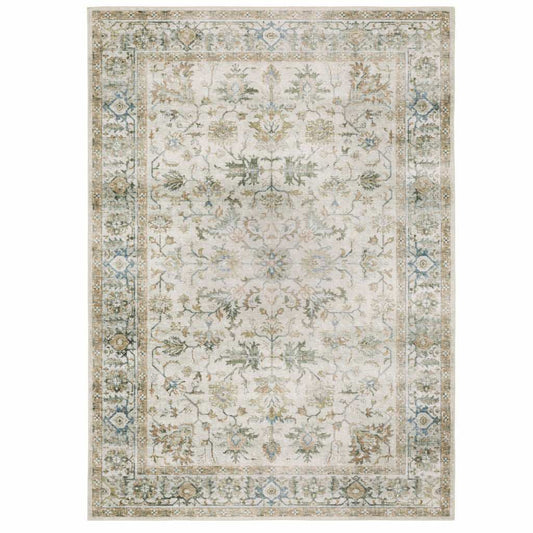 2' X 3' Grey Orange Blue Gold Green And Rust Oriental Printed Stain Resistant Non Skid Area Rug - Homeroots - Flyclothing LLC