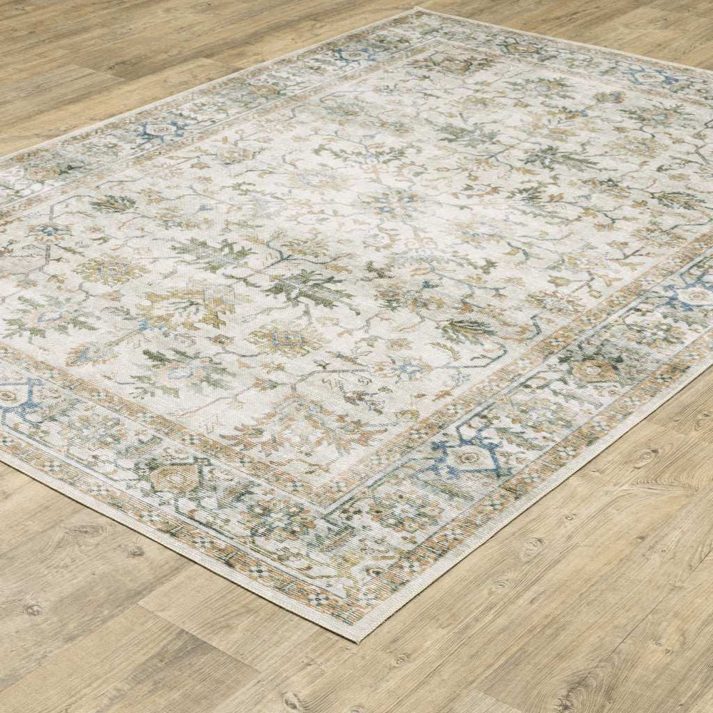 2' X 3' Grey Orange Blue Gold Green And Rust Oriental Printed Stain Resistant Non Skid Area Rug - Homeroots - Flyclothing LLC