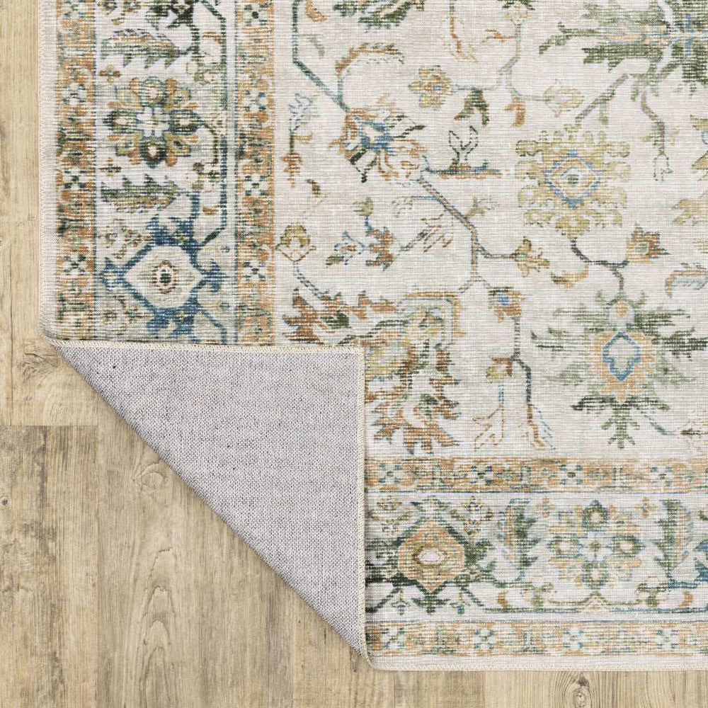 2' X 3' Grey Orange Blue Gold Green And Rust Oriental Printed Stain Resistant Non Skid Area Rug - Homeroots - Flyclothing LLC