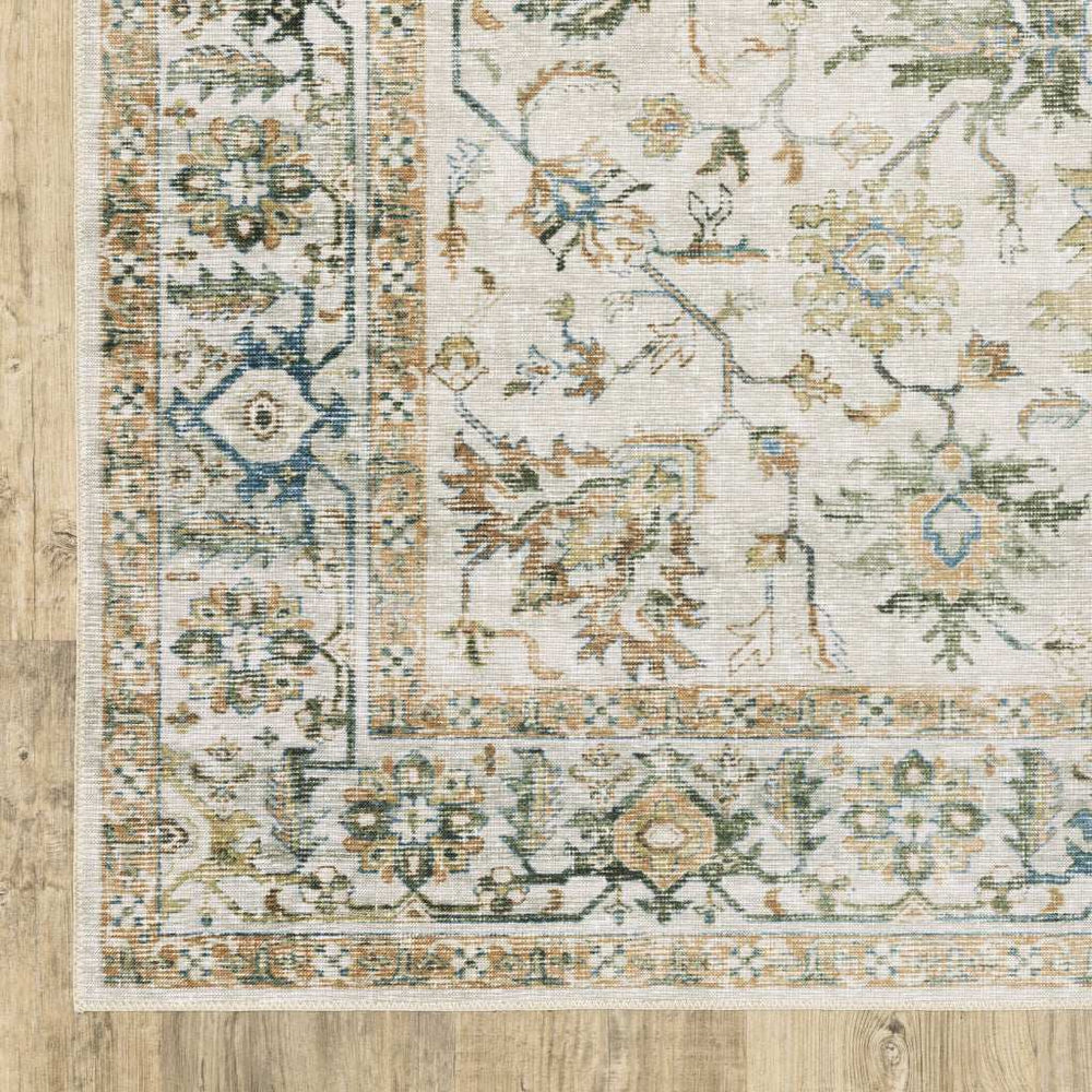2' X 3' Grey Orange Blue Gold Green And Rust Oriental Printed Stain Resistant Non Skid Area Rug - Homeroots - Flyclothing LLC