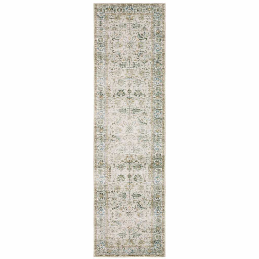 2' X 8' Grey Orange Blue Gold Green And Rust Oriental Printed Stain Resistant Non Skid Runner Rug - Homeroots - Flyclothing LLC