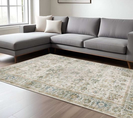7' X 10' Ivory Oriental Printed Non Skid Area Rug - Homeroots - Flyclothing LLC