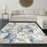 8' X 11' Grey Blue Ivory Navy Beige And Brown Abstract Power Loom Stain Resistant Area Rug - Homeroots - Flyclothing LLC