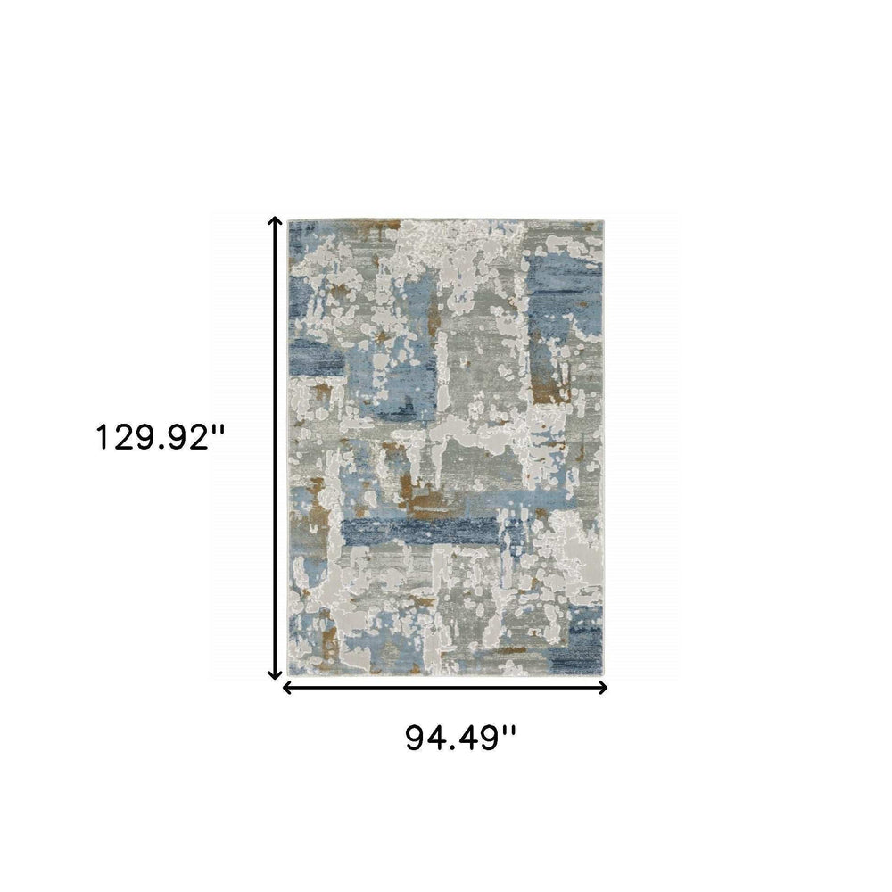 8' X 11' Grey Blue Navy Ivory And Brown Abstract Power Loom Stain Resistant Area Rug - Homeroots - Flyclothing LLC