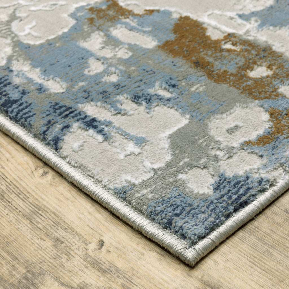 8' X 11' Grey Blue Navy Ivory And Brown Abstract Power Loom Stain Resistant Area Rug - Homeroots - Flyclothing LLC