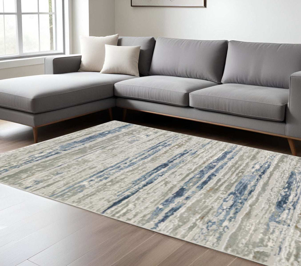 8' X 11' Blue Ivory Grey Light Blue And Brown Abstract Power Loom Stain Resistant Area Rug - Homeroots - Flyclothing LLC