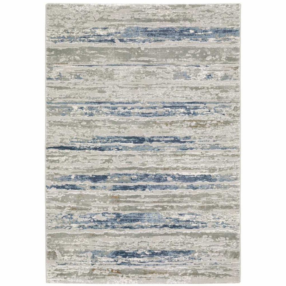8' X 11' Blue Ivory Grey Light Blue And Brown Abstract Power Loom Stain Resistant Area Rug - Homeroots - Flyclothing LLC