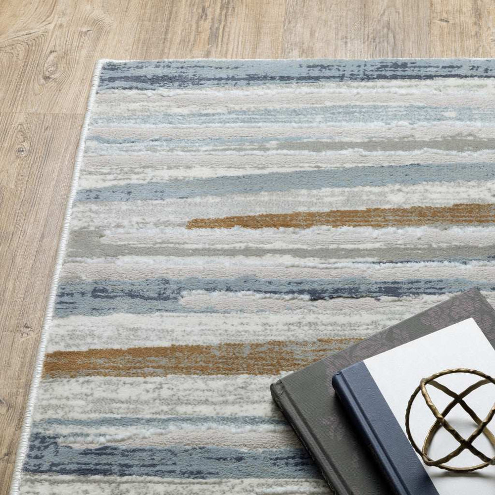 8' X 11' Grey Blue Ivory Brown Beige And Navy Abstract Power Loom Stain Resistant Area Rug - Homeroots - Flyclothing LLC