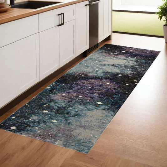 8' Runner Purple and Ivory Abstract Power Loom Runner Rug - Homeroots - Flyclothing LLC