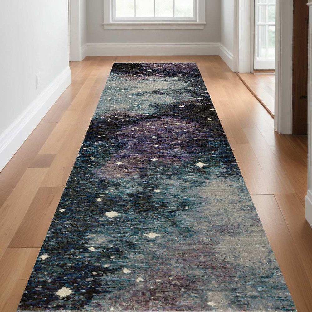 12' Runner Purple Teal and Brown Abstract Power Loom Runner Rug - Homeroots - Flyclothing LLC