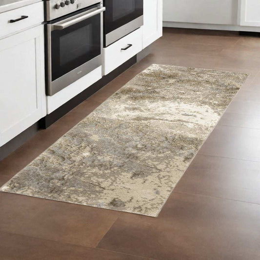 8' Runner Gray and Ivory Abstract Power Loom Runner Rug - Homeroots - Flyclothing LLC