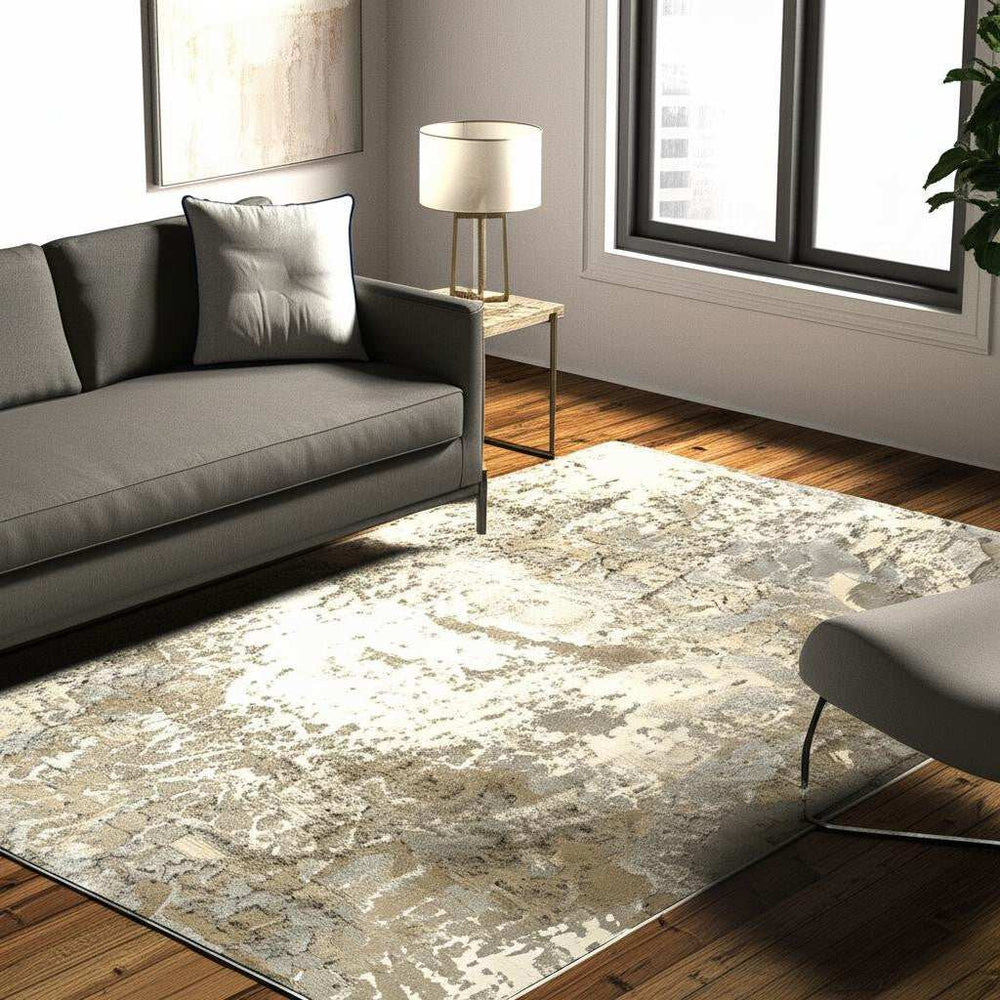 5' X 7' Gray and Ivory Abstract Power Loom Area Rug - Homeroots - Flyclothing LLC