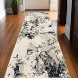 12' Runner Grey Black and Ivory Abstract Power Loom Runner Rug - Homeroots - Flyclothing LLC