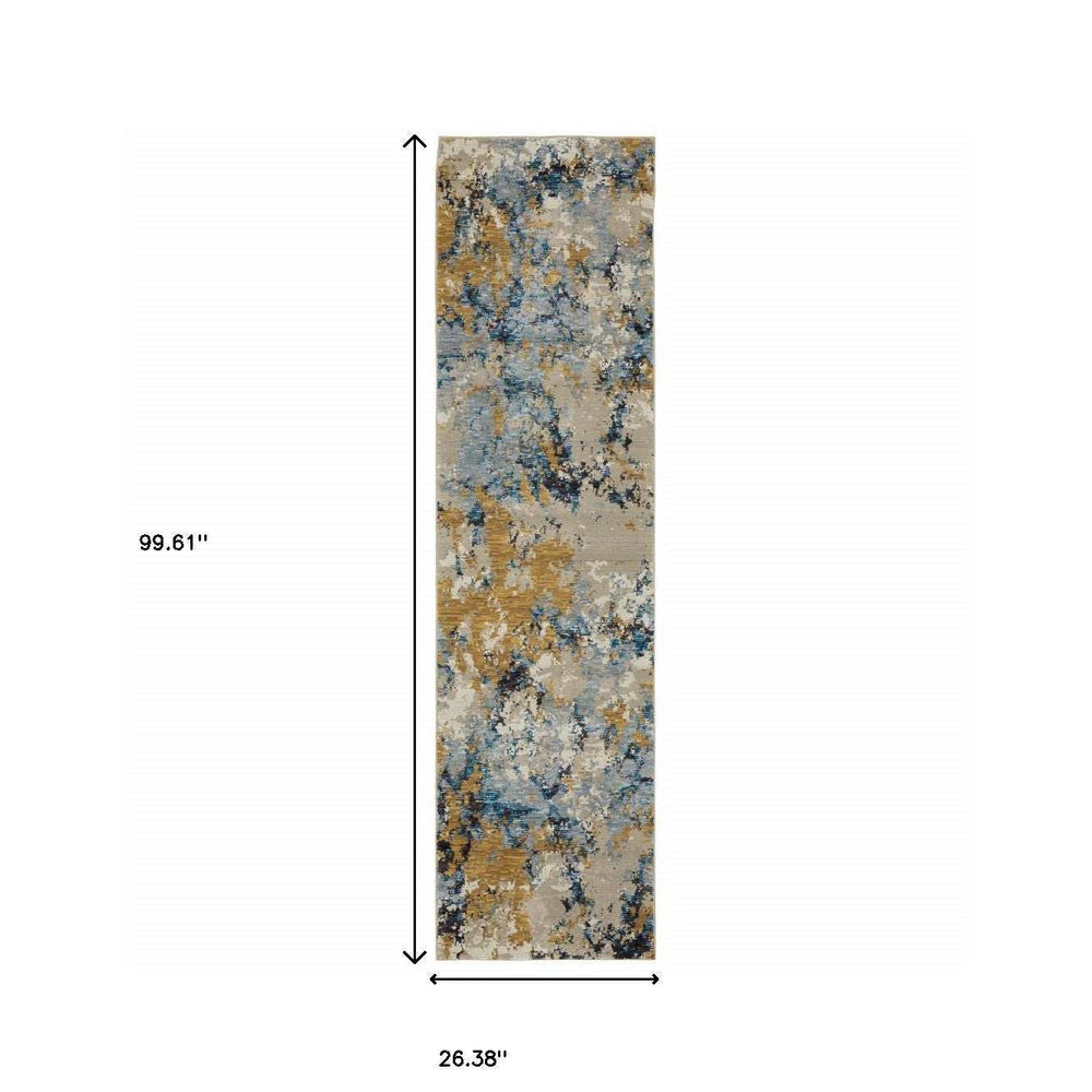 8' Runner Gray and Ivory Abstract Power Loom Runner Rug - Homeroots - Flyclothing LLC