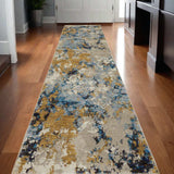 12' Runner Gold Grey and Ivory Abstract Power Loom Runner Rug - Homeroots - Flyclothing LLC