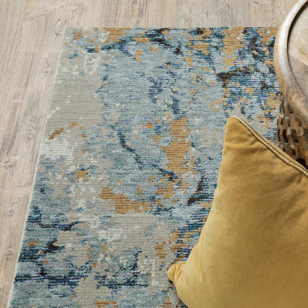 12' Runner Gold Grey and Ivory Abstract Power Loom Runner Rug - Homeroots - Flyclothing LLC