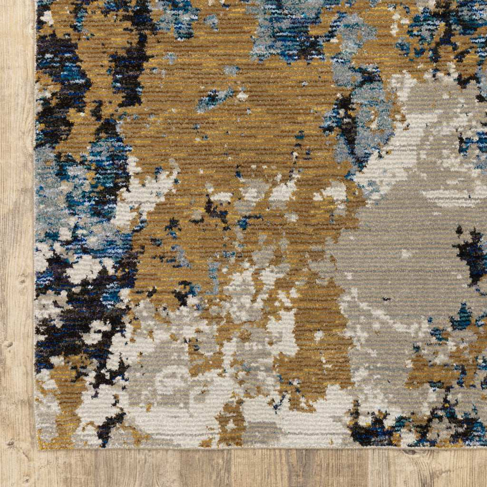 12' Runner Gold Grey and Ivory Abstract Power Loom Runner Rug - Homeroots - Flyclothing LLC