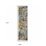 12' Runner Gold Grey and Ivory Abstract Power Loom Runner Rug - Homeroots - Flyclothing LLC