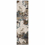 8' Runner Blue and Ivory Abstract Power Loom Runner Rug - Homeroots - Flyclothing LLC