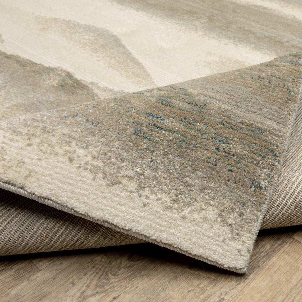 12' Runner Grey Blue and Teal Abstract Power Loom Runner Rug - Homeroots - Flyclothing LLC