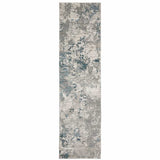 12' Runner Blue Beige and Teal Abstract Power Loom Runner Rug - Homeroots - Flyclothing LLC