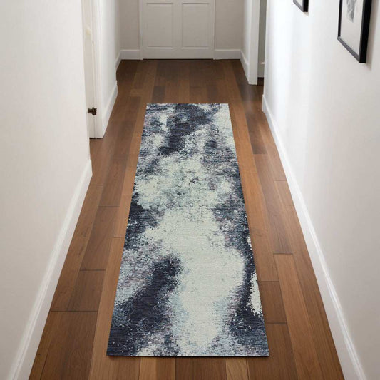 8' Runner Blue and Ivory Abstract Power Loom Runner Rug - Homeroots - Flyclothing LLC