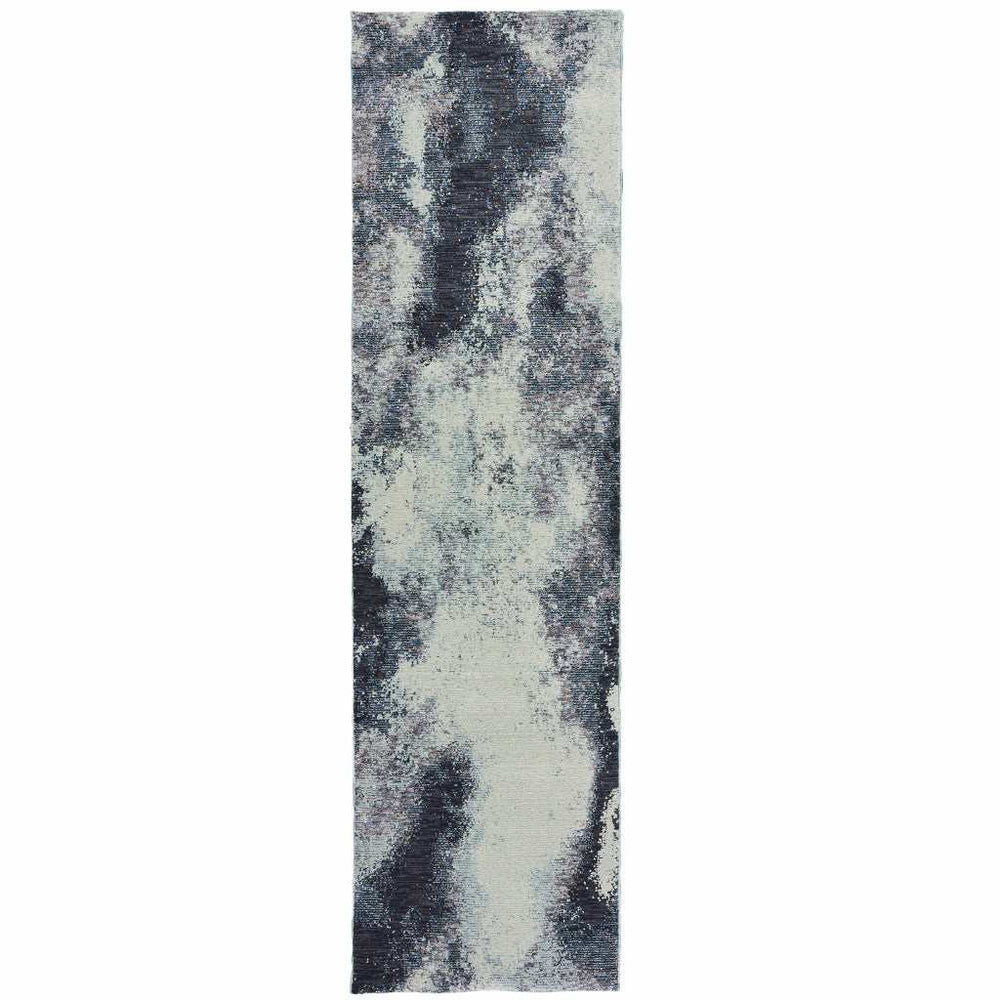 12' Runner Navy and Ivory Abstract Power Loom Runner Rug - Homeroots - Flyclothing LLC