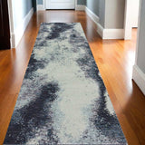 12' Runner Navy and Ivory Abstract Power Loom Runner Rug - Homeroots - Flyclothing LLC