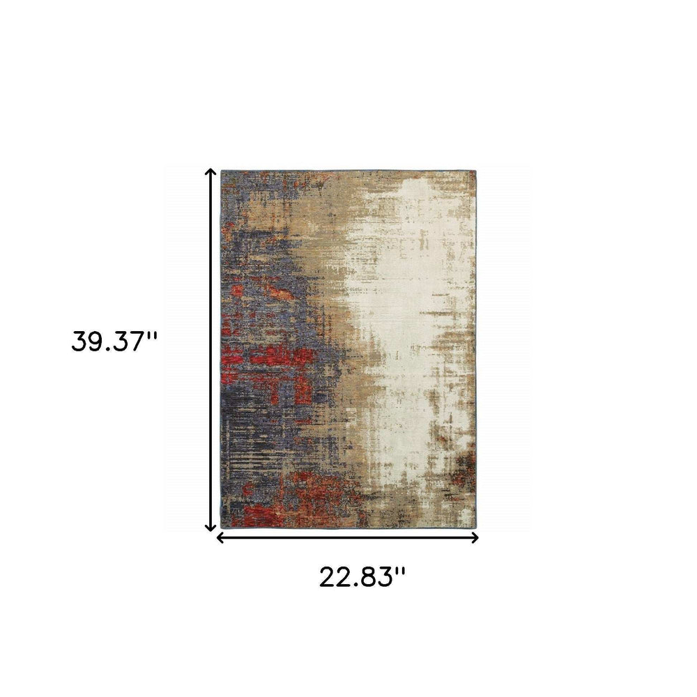 2' X 3' Blue and Beige Abstract Power Loom Area Rug - Homeroots - Flyclothing LLC