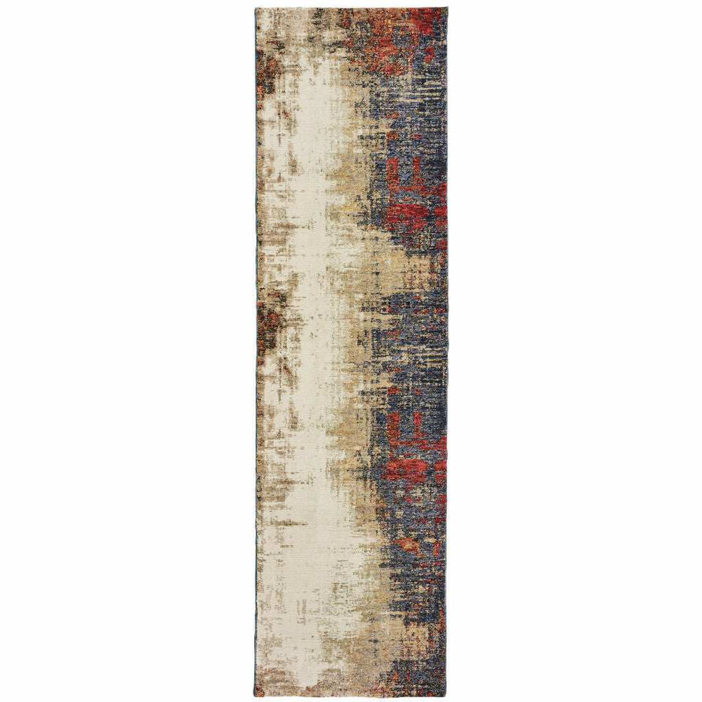8' Runner Blue and Beige Abstract Power Loom Runner Rug - Homeroots - Flyclothing LLC
