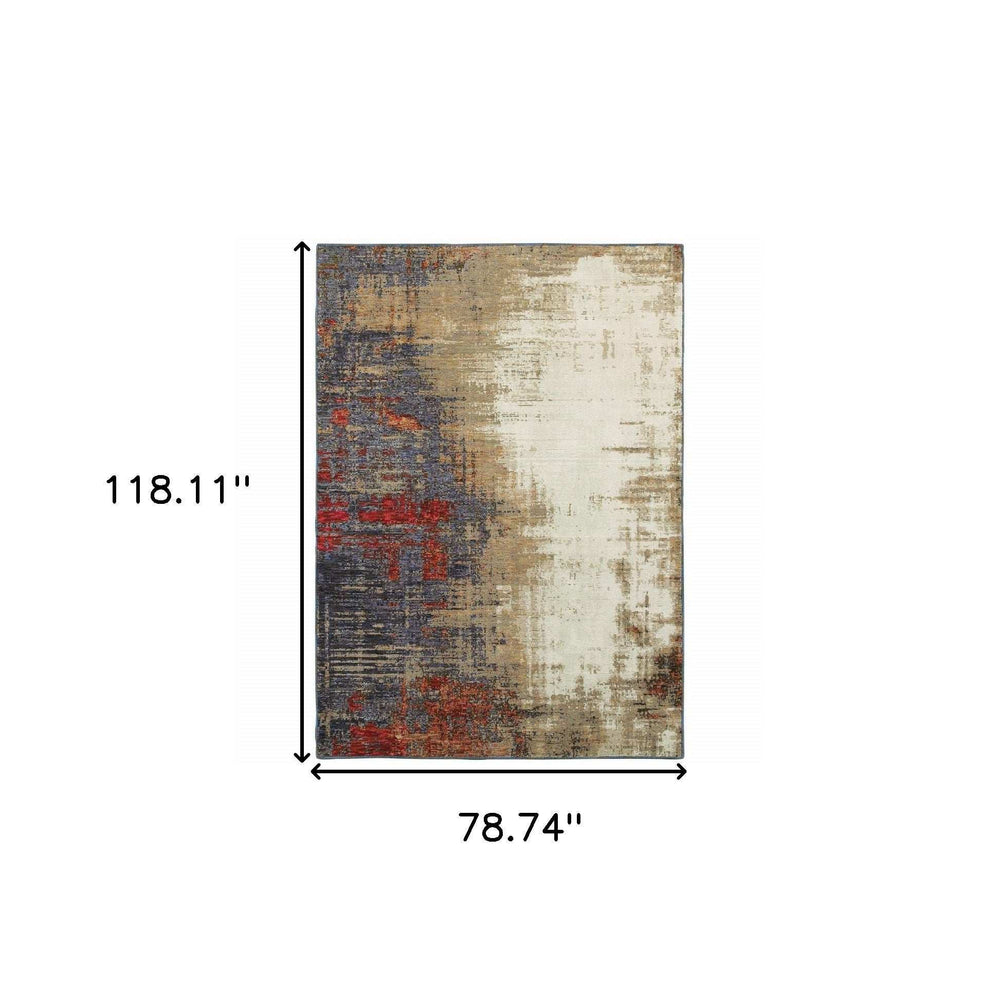 7' X 10' Blue and Beige Abstract Power Loom Area Rug - Homeroots - Flyclothing LLC