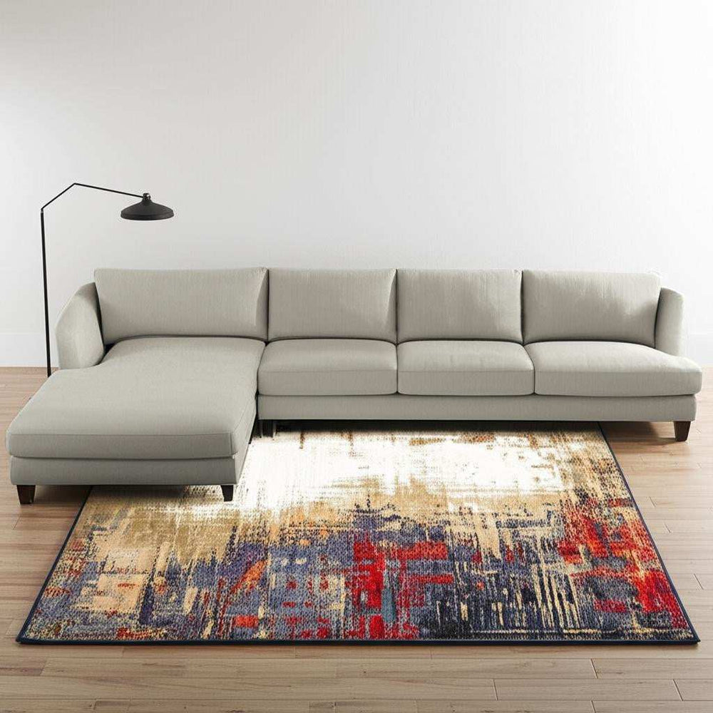 7' X 10' Blue and Beige Abstract Power Loom Area Rug - Homeroots - Flyclothing LLC