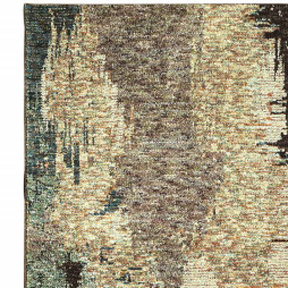 12' Runner Blue and Brown Abstract Power Loom Runner Rug - Homeroots - Flyclothing LLC