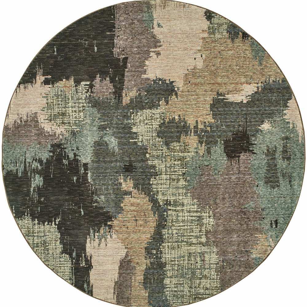 8' Blue and Ivory Round Abstract Power Loom Area Rug - Homeroots - Flyclothing LLC