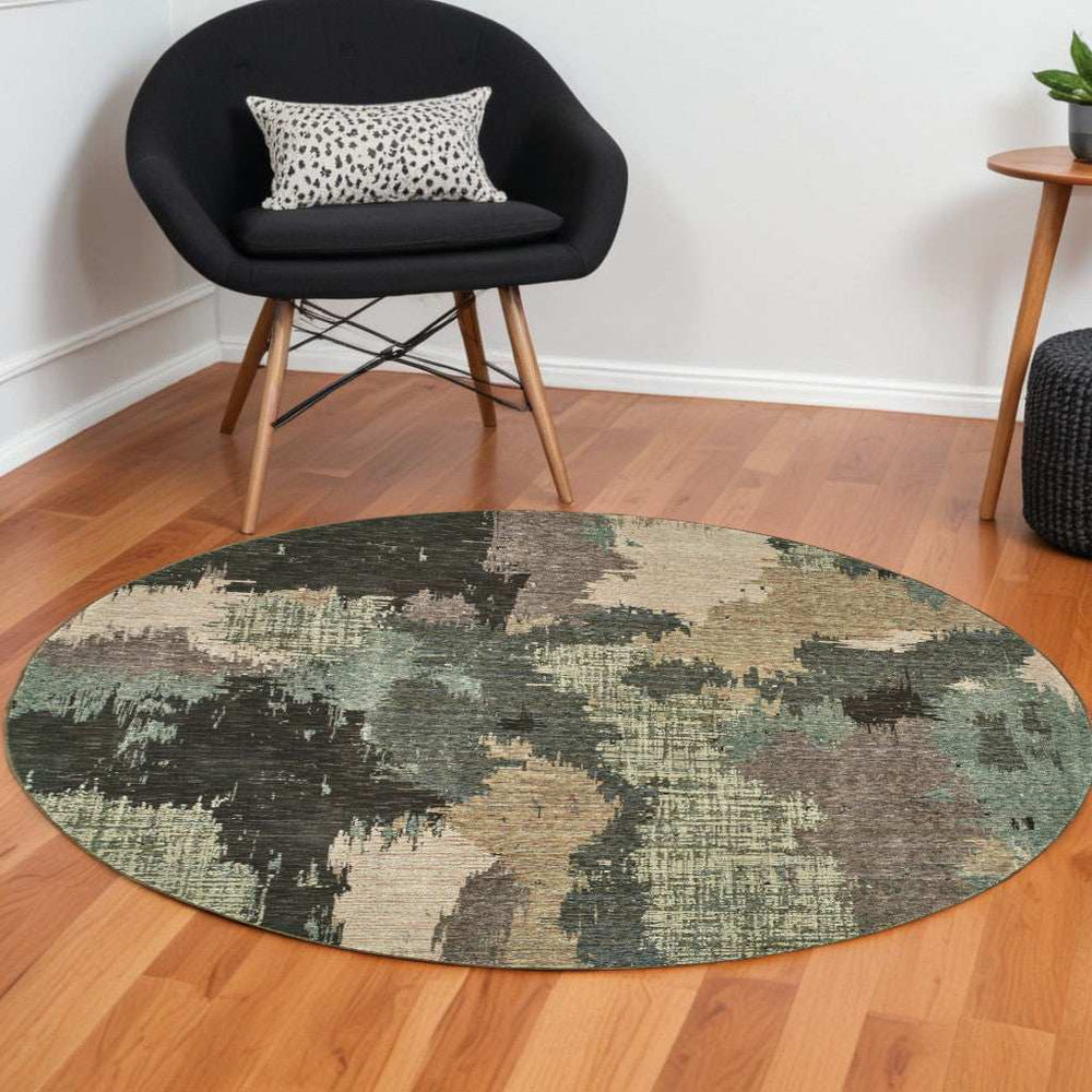 8' Blue and Ivory Round Abstract Power Loom Area Rug - Homeroots - Flyclothing LLC
