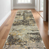 12' Runner Grey and Gold Abstract Power Loom Runner Rug - Homeroots - Flyclothing LLC