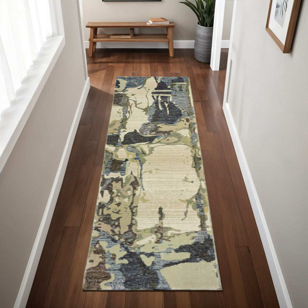 8' Runner Blue and Gray Abstract Power Loom Runner Rug - Homeroots - Flyclothing LLC