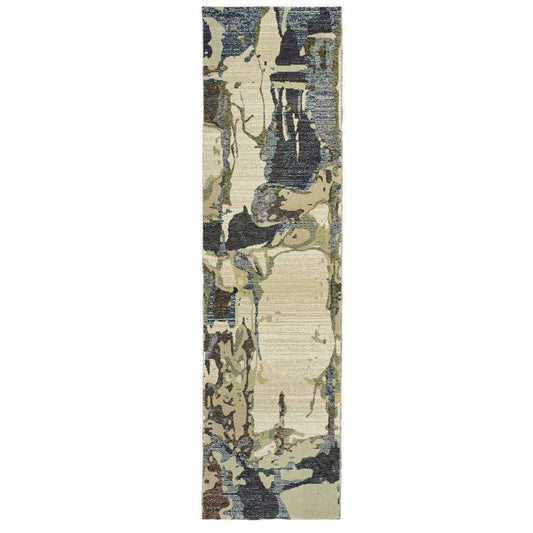 12' Runner Blue and Grey Abstract Power Loom Runner Rug - Homeroots - Flyclothing LLC