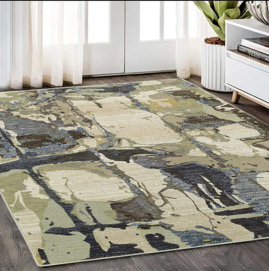 5' X 7' Blue and Gray Abstract Power Loom Area Rug - Homeroots - Flyclothing LLC