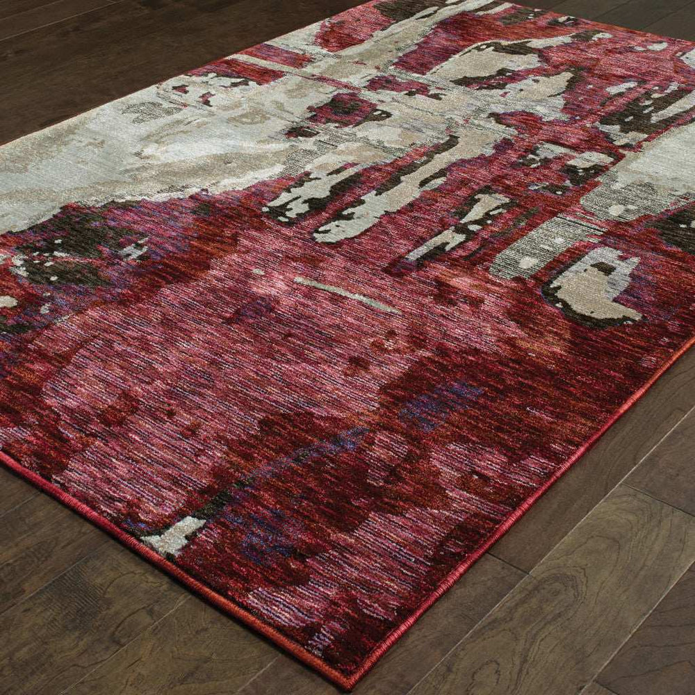 10' X 13' Red and Beige Abstract Power Loom Area Rug - Homeroots - Flyclothing LLC